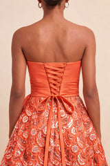 Orange Lace A Line Ruched Short Homecoming Dress with Sash