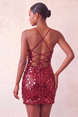 Sparkly Red Sequin Spaghetti Straps Tight Short Homecoming Dress