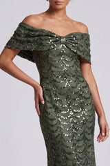 Sparkly Olive Long Mermaid Sequin Mother of the Bride Dress