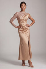 Sparkly Champagne Mermaid Beaded Long Mother of the Bride Dress with Slit