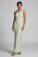 Sparkly Light Green Long Sheath Keyhole Sequin Mother of the Bride Dress