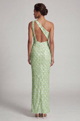 Sparkly Light Green Long Sheath Keyhole Sequin Mother of the Bride Dress