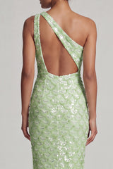 Sparkly Light Green Long Sheath Keyhole Sequin Mother of the Bride Dress