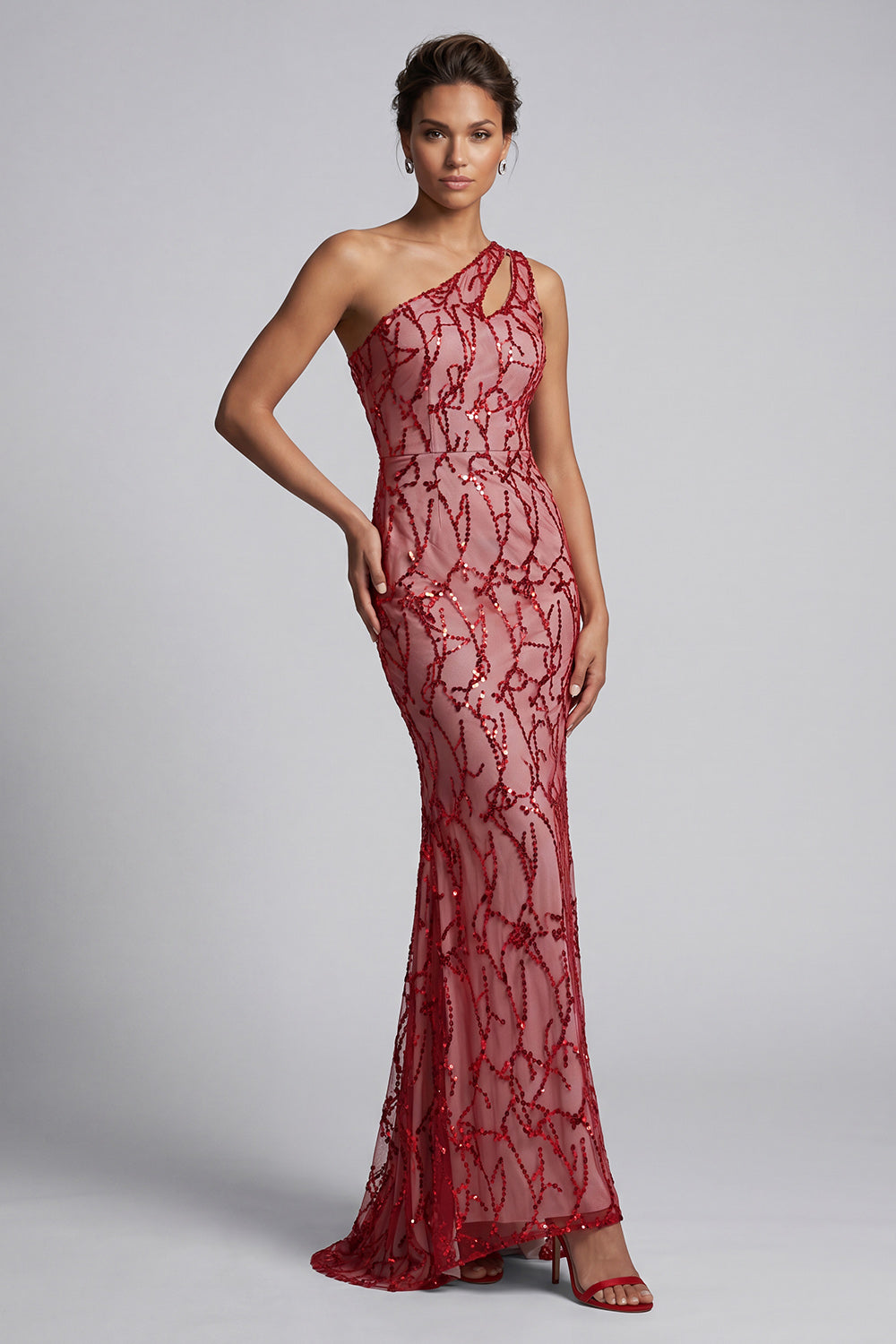 Sparkly Red Sequin Mermaid Long Mother of the Bride Dress with Keyhole