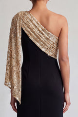 Sparkly Black and Champagne Sequin Mermaid Long Mother of the Bride Dress