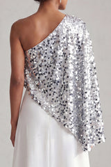 Sparkly Sequin Silver A-Line Long Mother of the Bride Dress