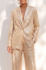 Sparkly Champagne Sequins Shawl Lapel 2 Piece Prom Suits