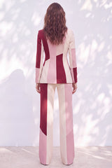 Pink Burgundy Patchwork Peak Lapel Slim Fit 2 Piece Work Suits