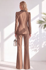 Notched Lapel Brown Slim Fit Double Breasted 2 Piece Work Suits
