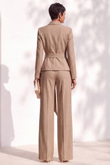 Khaki Shawl Lapel 2 Piece Work Suits with Sash