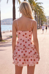 Pink Printed Tiered A Line Ruched Keyhole Short Homecoming Dress