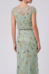 Sparkly Green Illusion Boat Neck Beaded Sheath Long Mother of the Bride Dress