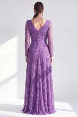 Dark Purple A Line Beaded Long Sparkly Mother Of the Bride Dress