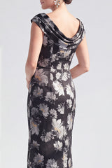 Black Floral Mermaid Long Mother of the Bride Dress with Slit