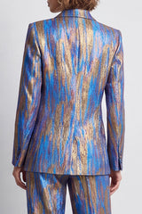Blue Printed Metallic Peak Lapel 2 Piece Work Suits