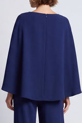 Navy Boat Neck Long Work Jumpsuits with Cape