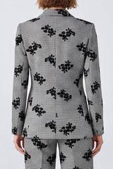 Black and White Plaid Floral Peak Lapel Two Piece Prom Suits