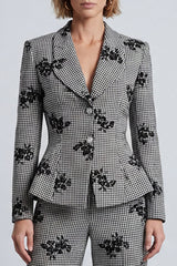 Black and White Plaid Floral 2-Piece Work Suits