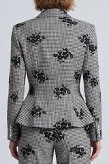 Black and White Plaid Floral 2-Piece Work Suits