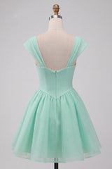 Mint Green A-Line Short Homecoming Dress with Covered Buttons