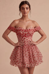 Red Corset A Line Sequins Sparkly Short Homecoming Dress with Ruffles