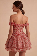 Red Corset A Line Sequins Sparkly Short Homecoming Dress with Ruffles
