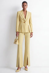 Yellow Peak Lapel 2-Piece One Button Work Suits with Slit