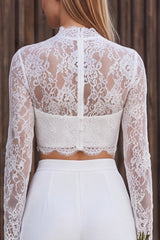 Ivory Lace Long Sleeves High Neck Two Piece Wedding Outfits
