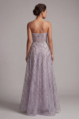 Sparkly Lilac A-Line Strapless Beaded Long Mother of the Bride Dress