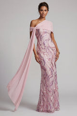 Sparkly Pink Sequins Mermaid One Shoulder Long Mother of the Bride Dress
