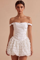 White Ruched A Line Short Corset Graduation Dress with 3D Flower