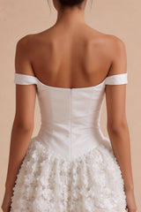 White Ruched A Line Short Corset Graduation Dress with 3D Flower