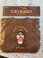 CRYBABY Crying Again Corduroy Brown Tote Bag Authentic Pop Mart