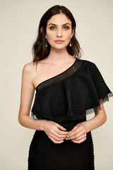 Addison One Shoulder Pintuck Jersey Gown