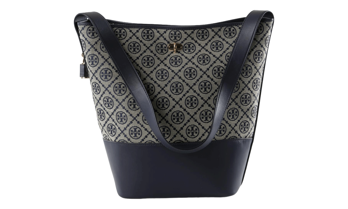 T Monogram Lock Slim Bucket Bag Navy 182859 405