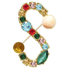 Initial Brooch A to Z 26 English Letters Plated Metal Stone Clear Colorful Crystal Lapel Pin Brooches Collar