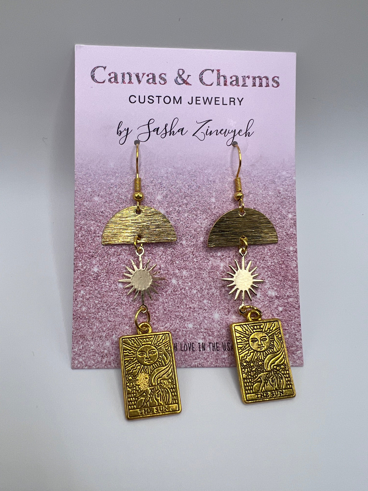 The Sun Tarot Card Earrings in Gold