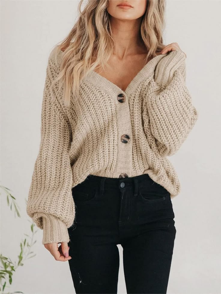 Chunky Button Up Cardigan - Camel
