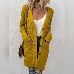 Chunky Cable-Knit Classic Button Front Longline Oversized Cardigan Patch Pockets