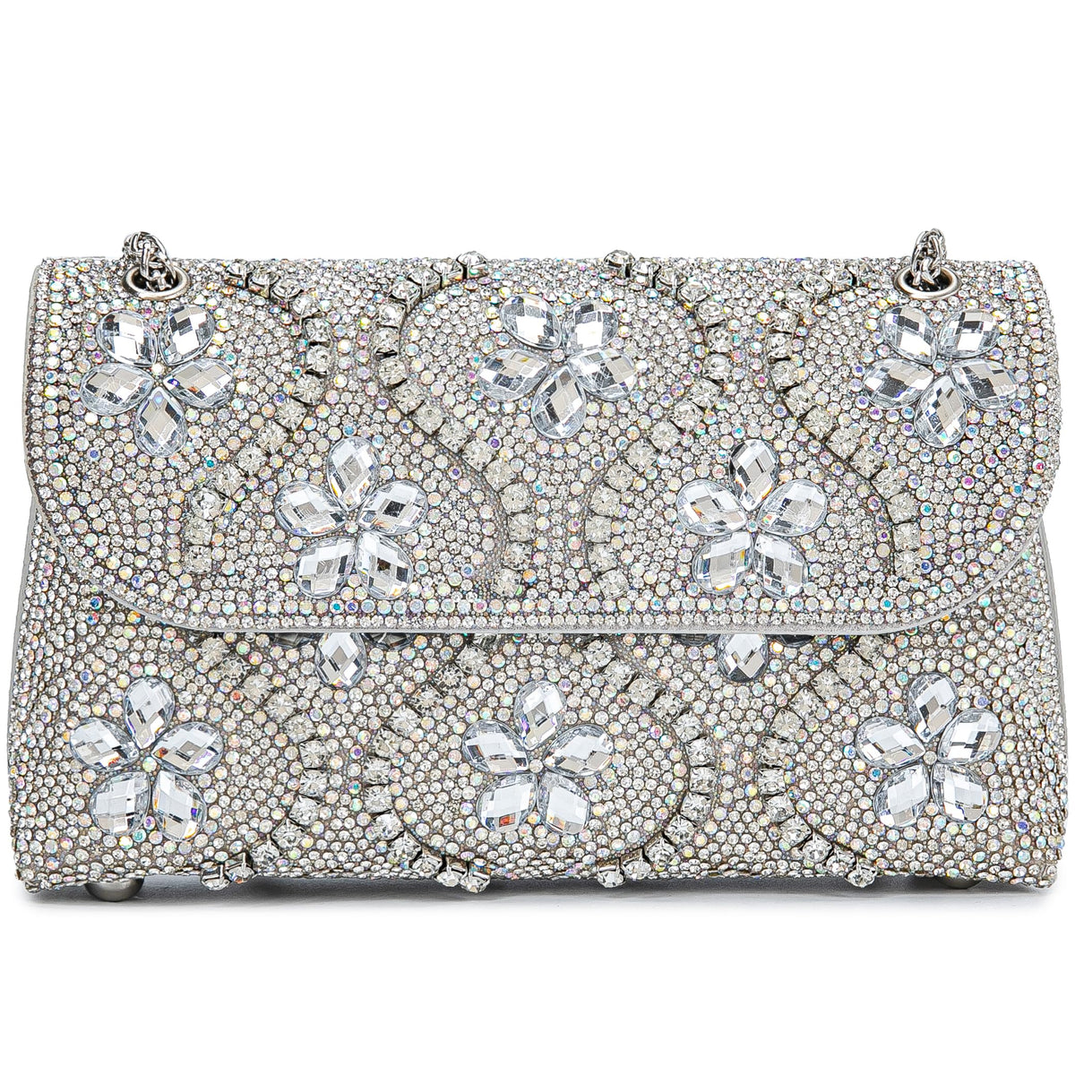 Flower Evening Handbags Chain Strap Square Shoulder Bag Crossbody Bag Crystals Rhinestone Clutch Purse