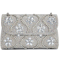 Flower Evening Handbags Chain Strap Square Shoulder Bag Crossbody Bag Crystals Rhinestone Clutch Purse