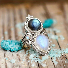 Celestial Moonstone Labradorite Silver Ring