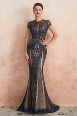 Sprkly Black Mermaid Beaded Long Prom Dress