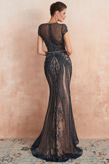 Sprkly Black Mermaid Beaded Long Prom Dress