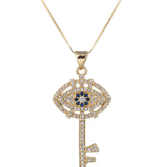 Key To My Heart Evil Eye Pendant Necklace
