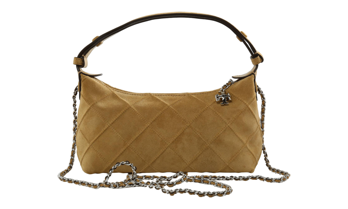 Fleming Suede Pochette Crossbody Bag Stone 185797 250