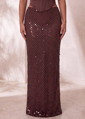 Dream Away Sequin Maxi Skirt - Brown