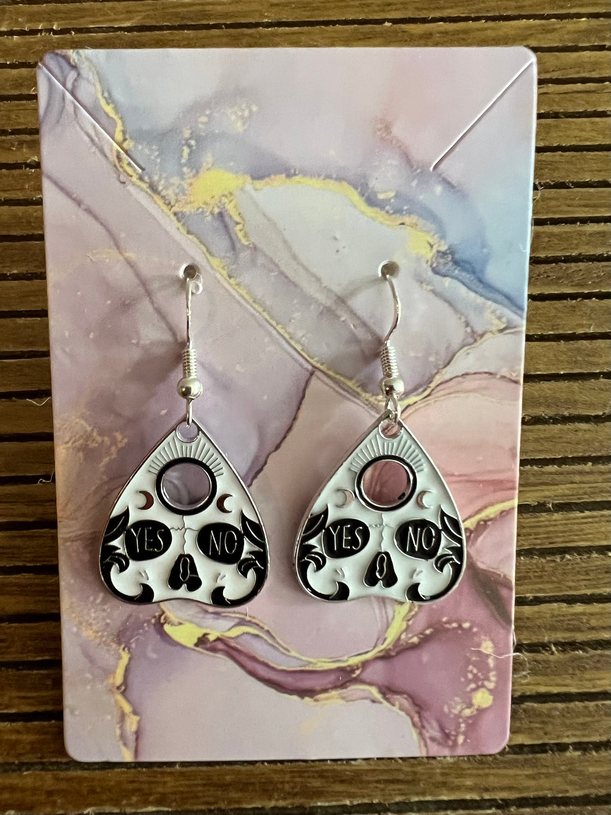 Ouija Board Yes No Skull Drop Halloween Earrings in Silver