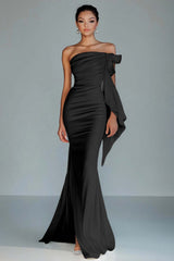 White Strapless Mermaid Long Formal Dress with Ruffles