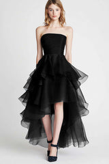 Navy Tulle Tiered Strapless A Line High-Low Formal Dress